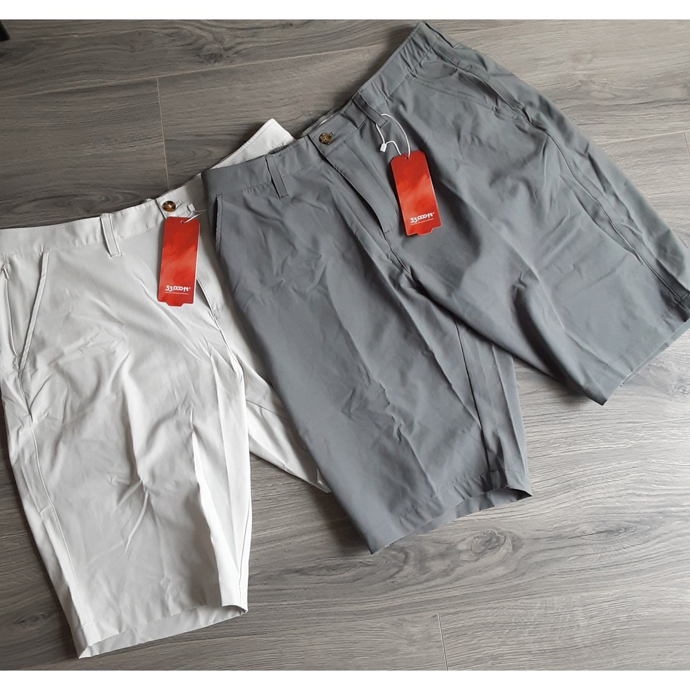 33,000ft Mens Quick-Dry Performance Golf Shorts 2 Pair Grey White Size 38 NWT